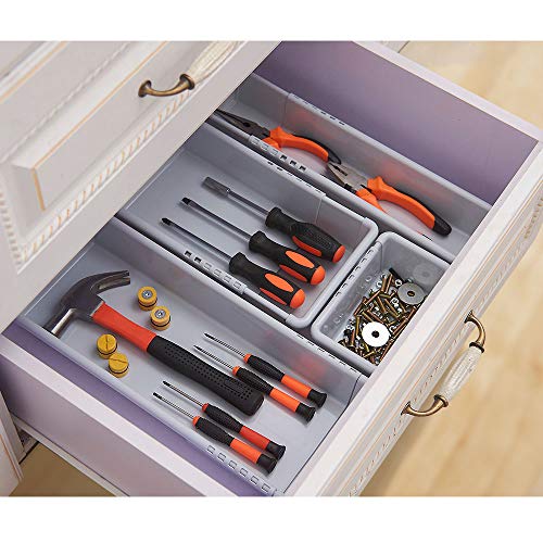 Mebbay Expandable Drawer Organizer Grey Plastic Makeup Junk Drawer Organizer for Bathroom Office Kitchen (6)