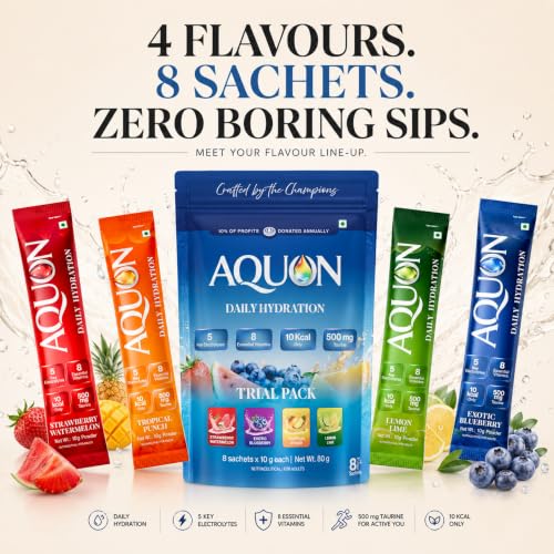 Image of AQUON Electrolyte Hydration Drink Mix, 4 Flavour Variety Pack, 8 Sachets