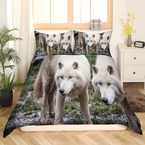 Housse de couette avec fermeture éclair loup arctique pour lit double - 3