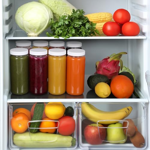 Image of 12 PACK, 16 OZ Glass Juice Bottles with Airtight Lids, Bonus 2 Straws & Perforated Lids, Reusable Juicer, Juicing Bottles - Clear Drinking Jars Cups, Water Bottle, Travel Juice Container, White Caps