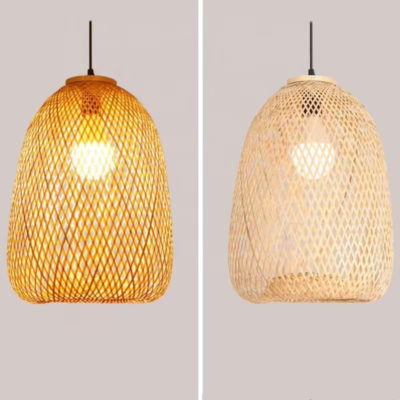 Image of Boho Woven Rattan Oval Basket Pendant Light | Decorative Wooden Oval Hanging Lamp for Dining, Cafe & Living Room Decor