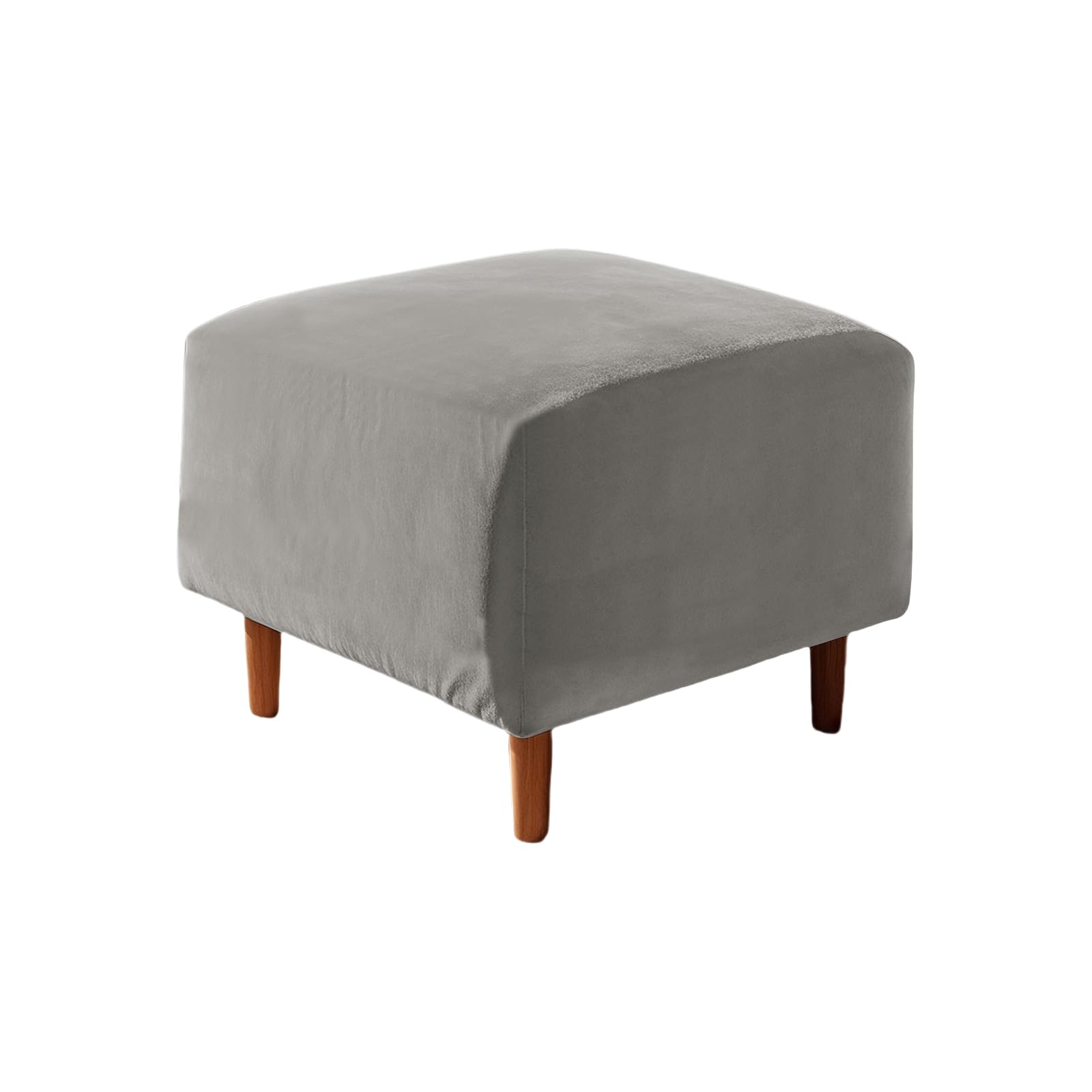 UNBBRRL Footstool Cover with Cushion Cover, Velvet Ottoman Protector Covers, Removable Pouffe Cover with 4 Ties for Living Room (Lightgrey,Square L stool(1pc))