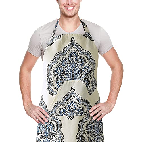 Image of HPD Half Price Drapes Aprons for Men Women with Large Pockets Adjustable Unisex PRTW-D37-AP Arabesque Printed Cotton, 27 X 34 Inch, Arabesque Blue