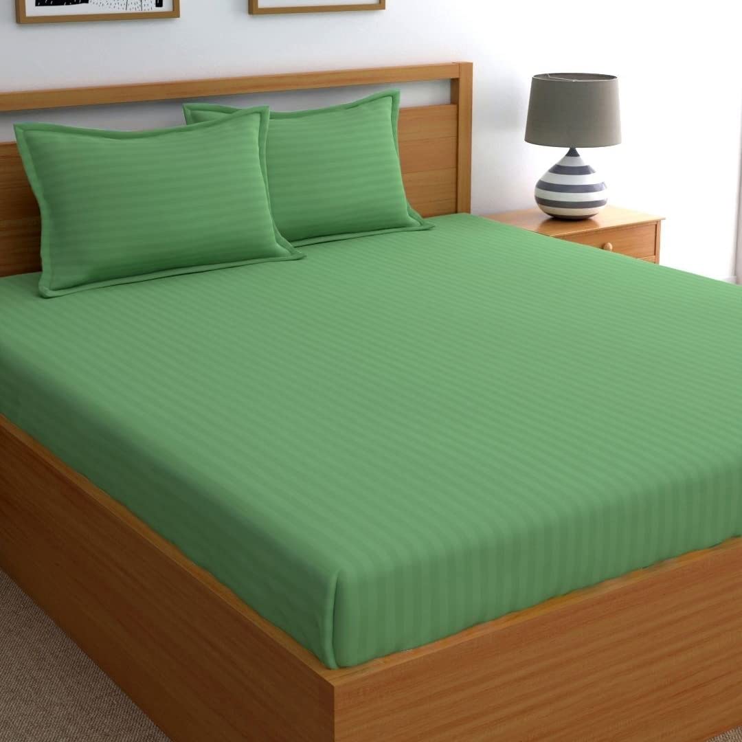 My Room Premium 300 Thread Count 100% Cotton Double Bedsheet with 2 Pillow Covers, Luxury Self Striped Satin Thick Bedsheet (7.5ft x 9ft)