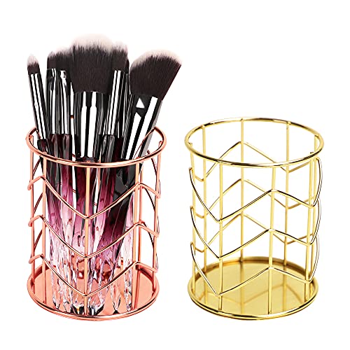 LZYMSZ 2PCS Makeup Organizer and Storage, Metal Durable Make Up Organizer, 2 Colors Makeup Brush Holders Cosmetic Brushes Storage for Eyeliners Eyebrow Pencil (3.9 x 3.15inch)