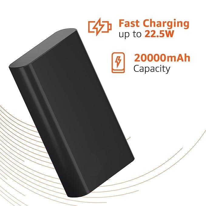 Image of (Refurbished) Power Bank 20000mAh 22.5W Fast Charging with Cable | Triple Output Ports |Dual Input Ports | Lithium Polymer Power Bank | Compact Metal Body (Black)