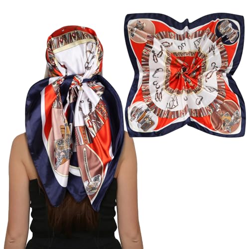 EXTREE Women's 35 inch Fashion Headscarf Silk Satin Scarf for Hair Wrapping at Night Bandana Square Scarf for Sleeping Jewel Horse