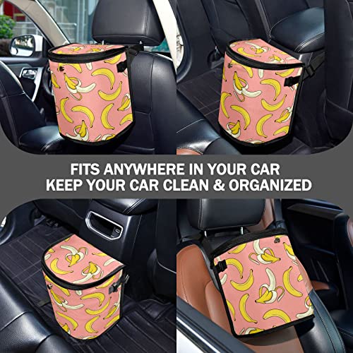 Image of Banana Car Trash Can Cute Fruit Pink Car Garbage Bag with Lid Hanging Waterproof Leak Proof Vehicle Storage Bin