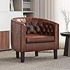 Belleze caramel accent chairs for living room elegant arm chair upholstered tufted barrel chair club chair for bedroom with sturdy legs and faux leather berlinda caramel  urban country home decor