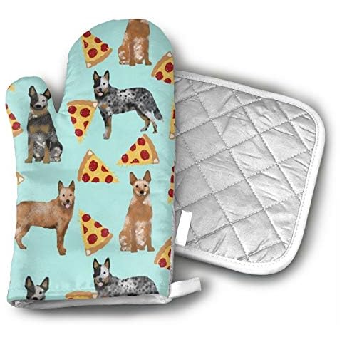 Australian Cattle Dog Blue and Red Heelers and Pizzas Oven Mitts and Potholders (2-Piece Sets) - Kitchen Set with Cotton Heat Resistant,Oven Gloves for BBQ Cooking Baking Grilling Cover