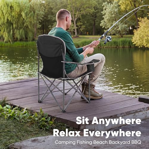 NEWBULIG Oversized Folding Camping Chair for Adults, Portable Outdoor Collapsible Chairs, 500 LBS Heavy Duty Support, with Cup Holders, for Lawn, Fishing, Hiking, Black - view 3