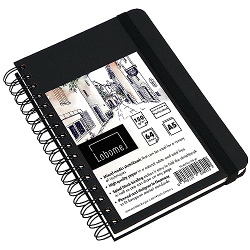 Lobome Sketchbook A5 | 14x21,6 Cm | 128 Pagine Con Carta Bianca Da 150g E Rilegatura A Spirale