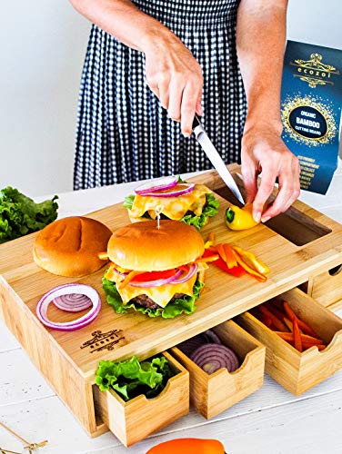 ecozoi EXTRA LARGE Bamboo Cutting Board with 4 Bamboo Drawer ORGANIZER TRAYS | Kitchen Cutting Boards, Chopping Boards, Butcher Block | ERGONOMIC Cutting Board with Storage | REDESIGNED FOR STURDINESS - Thumbnail 5