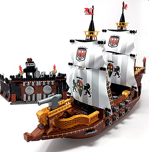 Modbrix Bausteine Schiff, 850 TLG. Klemmbausteine Set mit Segelschiff und Piraten Fort