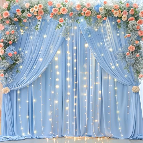 Blue Backdrop Curtains with Lights for Parties,10x10FT Wrinkle Free Polyester