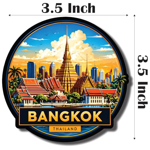 Image of CVANU Bangkok Thailand Country Landmark Theme 2pcs MDF Fridge Magnet - Wooden Travel Souvenir Refrigerator Decorative Collectible Magnet