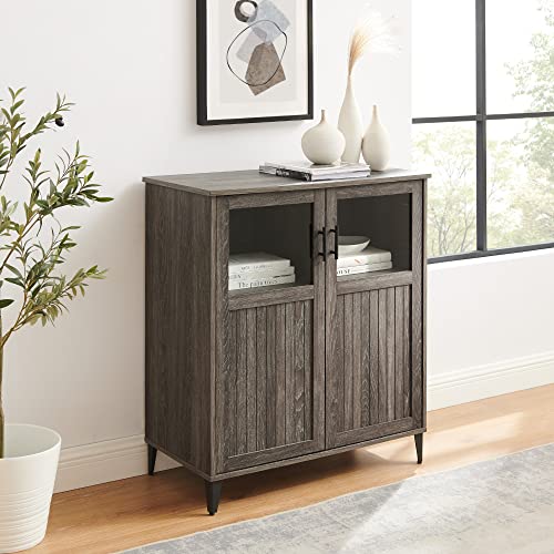 Walker Edison Hazle Cottage-Style Grooved Door Accent Cabinet, Gray #TOP23