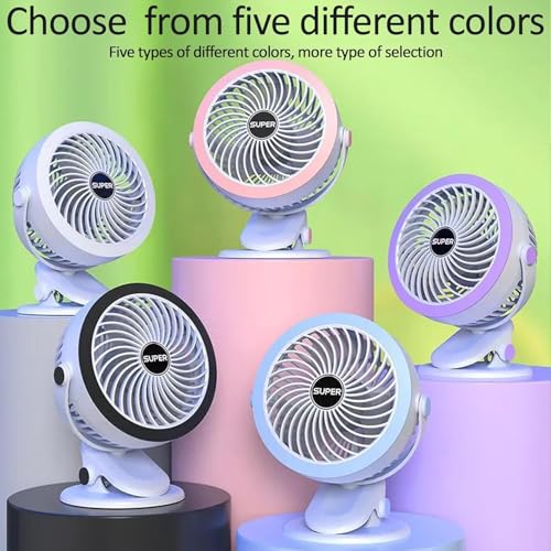 Image of efluky 4000mAh Rechargeable Clip Desk Mini Fan, Portable Table Fan, USB Rechargeable Clooing Fan for Men & Women, USB Battery Powered Quiet Personal Fan,5 Speed for Home Office Travel (White)