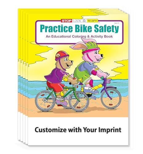 ZOCO – Bike Safety – Custom Educational Coloring & Activity Books (250 Bulk Pack, Without Crayons) – Bicycle Road Rules, Helmet Safety for Kids – Add Your Imprint