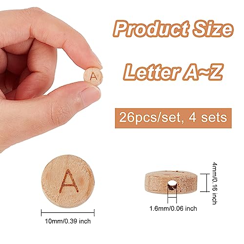 OLYCRAFT 104 Pcs 10mm Alphabet Wooden Beads Round Flat Alphabet Beads Natural Beech Flat Wood Bead with 1.6mm Hole Wooden Loose Bead with Initial Letter for Jewelry Making and DIY Crafts - Image 2