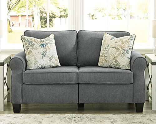 Signature Design By Ashley Alessio Modern Loveseat With Floral Accent Pillows, Dark Gray #TOP1