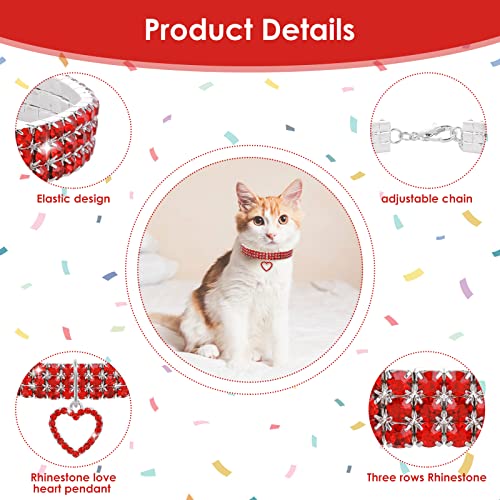 Tiesome Cat Collar With Rhinestones, Adjustable 3 Rows Crystal Diamond Cat Dog Collar Elastic Pet Necklace Pendant For Wedding Small Pet Necklace Jewelry (Red) #TOP4