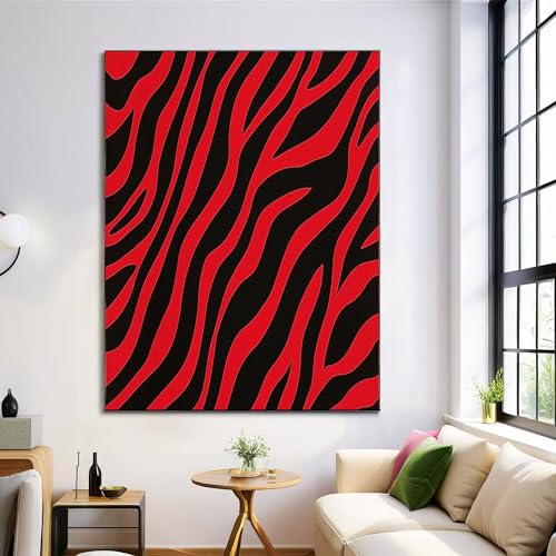 Cebra Punk Lienzo Arte Pared, Cuadros En Lienzo De Animales Abstractos, Arte Mural En Negro Rojo, Lienzos Decoración Para Salón Despacho Entrada Cafetería, Sin Marco, 60X80Cm