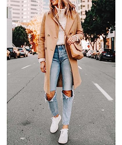 xxxiticat Women's Double Breasted Peacoat Wool Notched Lapel Trench Coat Winter Mid Length Long Jacket Overcoat4