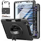 Case for iPad Pro 11 Inch 2022/2021/ 2020/2018: Cover for iPad 11 Inch 4th/ 3rd/ 2nd/ 1st Generation with Screen Protector- Stand- Handle- Shoulder Strap- Pencil Holder Black