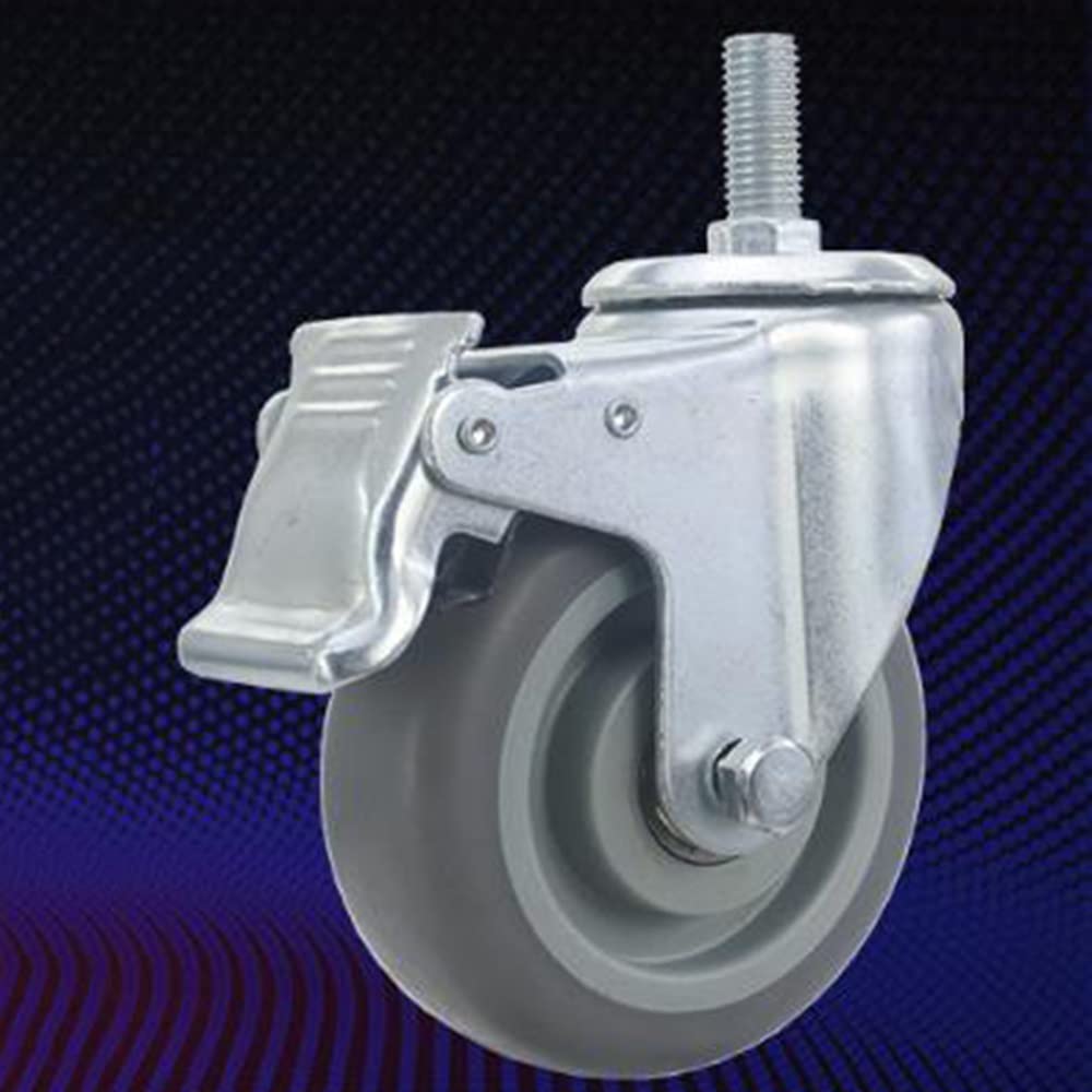 XUAN M12 Gewindestift Lenkrollen Schwerlastrollen 75/100/125mm Transportrollen Gummirollen Mit Bremse Pro Rollen Tragkraft 70kg (Color : 4*Brake, Size : 75mm)
