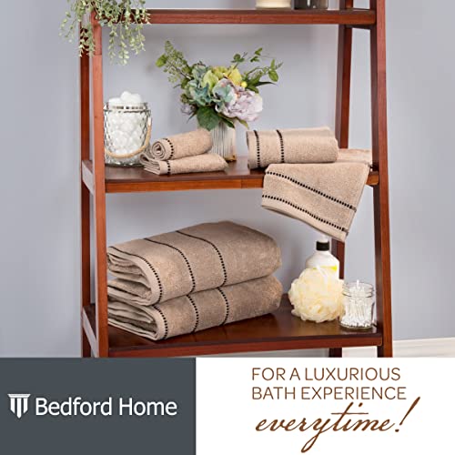 Bedford Home Quick Dry 100% Cotton Zero Twist Towel Set, Hotel & Spa Quality, Soft, Lightweight, Highly Absorbent Towels And Washcloths For Bathroom, Shower Ideal For Everyday Use - 6 Piece (Taupe) #TOP1