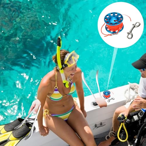 Carrete ligero para buceo submarino Veemoon con clip resistente azul 3