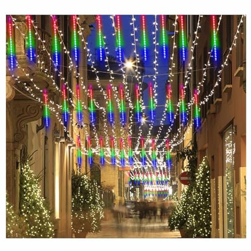 Luces De Carámbano con Forma De Lluvia De Meteoritos 10 Tubos LED De 360° De 30 Cm Luz De Carámbano con Goteo Enchufable para Árbol, Porche, Techo(Color,Solar 80cm)