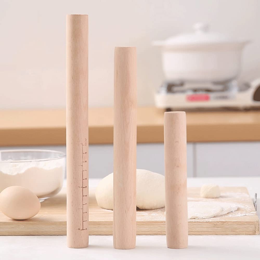 2 Stück Nudelholz, Buchenholz, Massivholz, ohne Skala, Holz-Rollholz, zum Rollen (30 x 2,7)