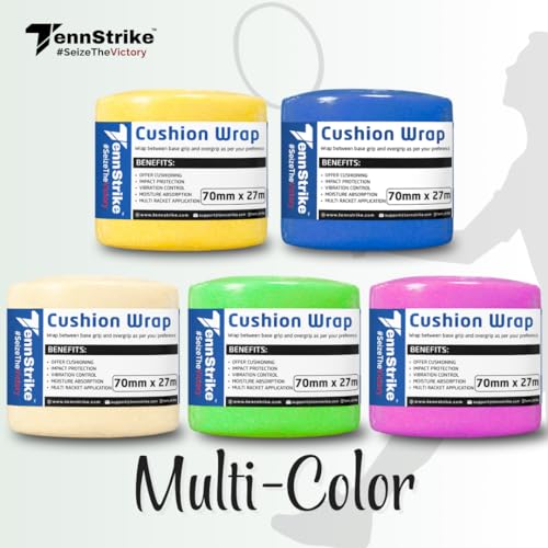 Image of 27 Metre x 70 mm Cushion Wrap for Badminton, Tennis & Pickleball Rackets | Shock & Vibration Control | Moisture Absorbing Cushion | Pro Player Use | Yellow Color (Red-Pink)