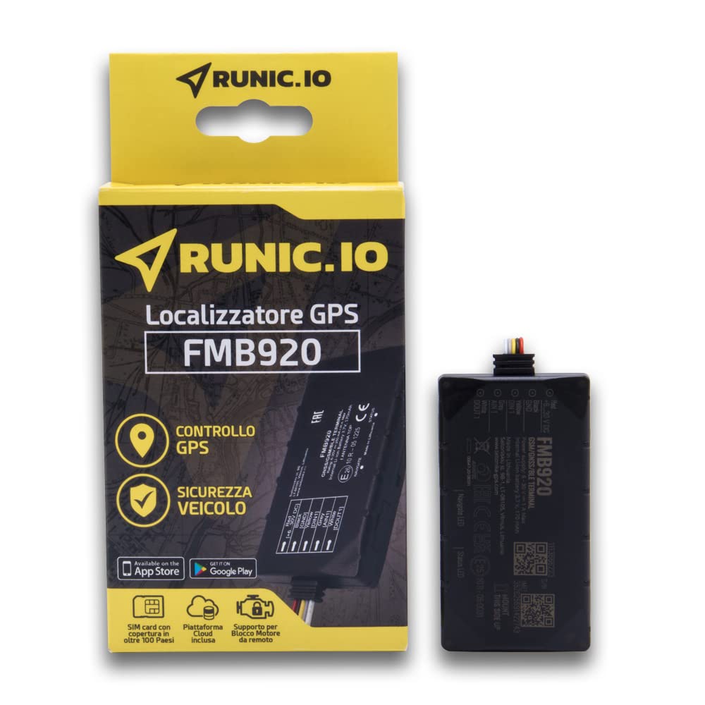 RUNIC.IO Localizzatore GPS Tracker | Per Auto, Moto, Furgoni e Camion | SIM con Copertura Europea | 2 Mesi di Servizio Cloud e Traffico Dati Inclusi