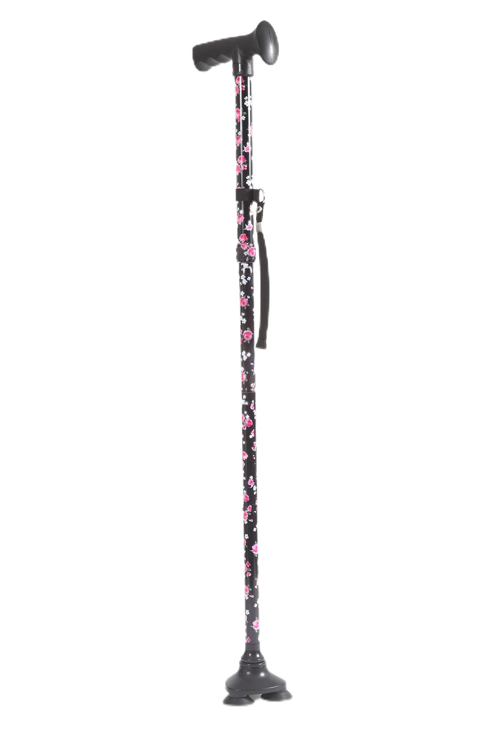 The Orchard - Easylife Easylife Lifestyle Solutions Comfortable Grip Foldable Walking Stick For Women & Men With Triple Non-Slip Feet | Lightweight Aluminium Adjustable Hei
