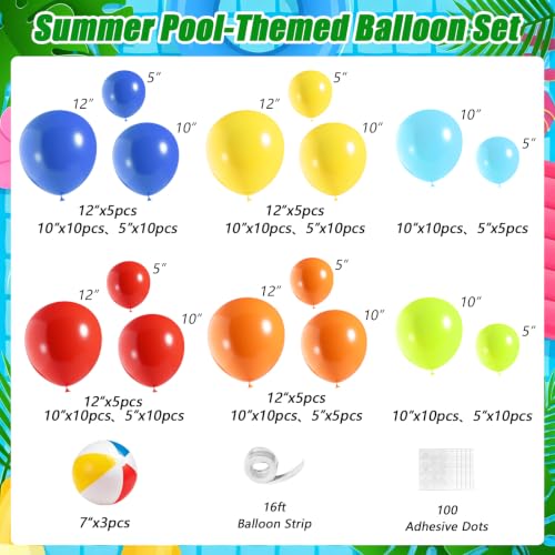 Summer Pool Beach Garland Arch Kit, GLIMCHET 128Pcs Tropical Pool Hawaiian Summer Beach Party Decorations with Beach Balls Foil Balloons — view 2