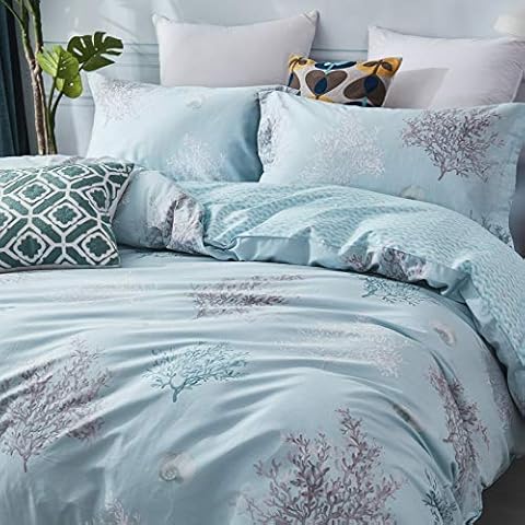 Brandream Coastal Beach Bedding Set 100% Cotton Duvet Cover Set Reversible Zipper Closure 3-Piece King/Cal King(No Comforter Included) Cover