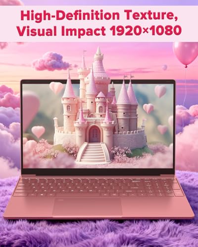 Image of 2026 Laptop Computer Notebook,15.6 inch IPS FHD Display,8GB RAM 256GB SSD,Celeron N5100 Processor,WiFi5,BT5.0,USB3.0,Backlit keyboard,Fingerprint for Business Home Office and Students,Rose Gold