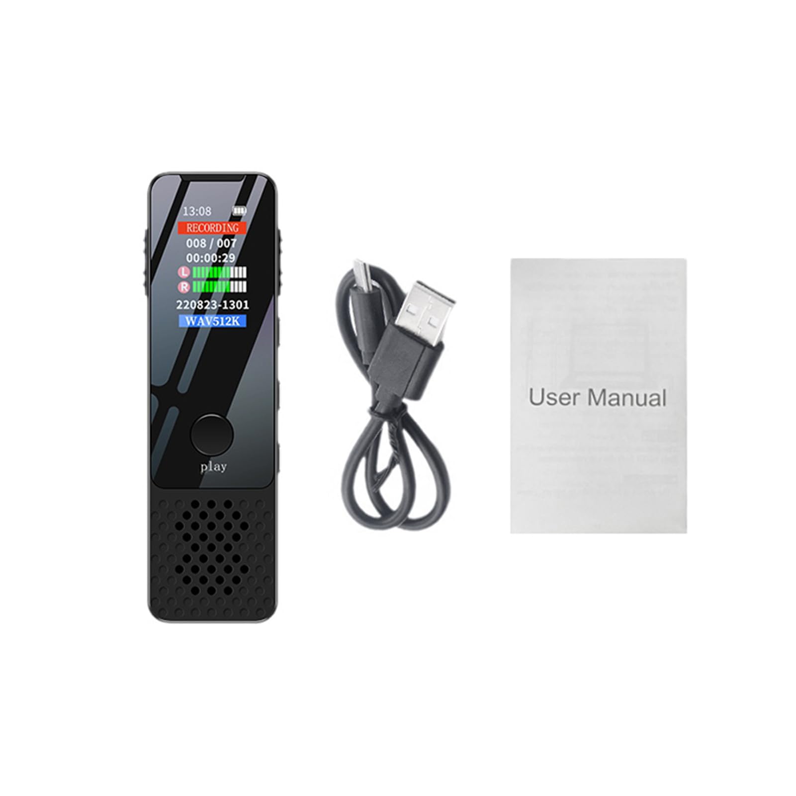 Registratore vocale digitale modello 914 con memoria interna da 64 GB - Acquisizione audio da 1536 kbps e schermo TFT - Registrazione ad attivazione vocale e riproduzione MP3 -