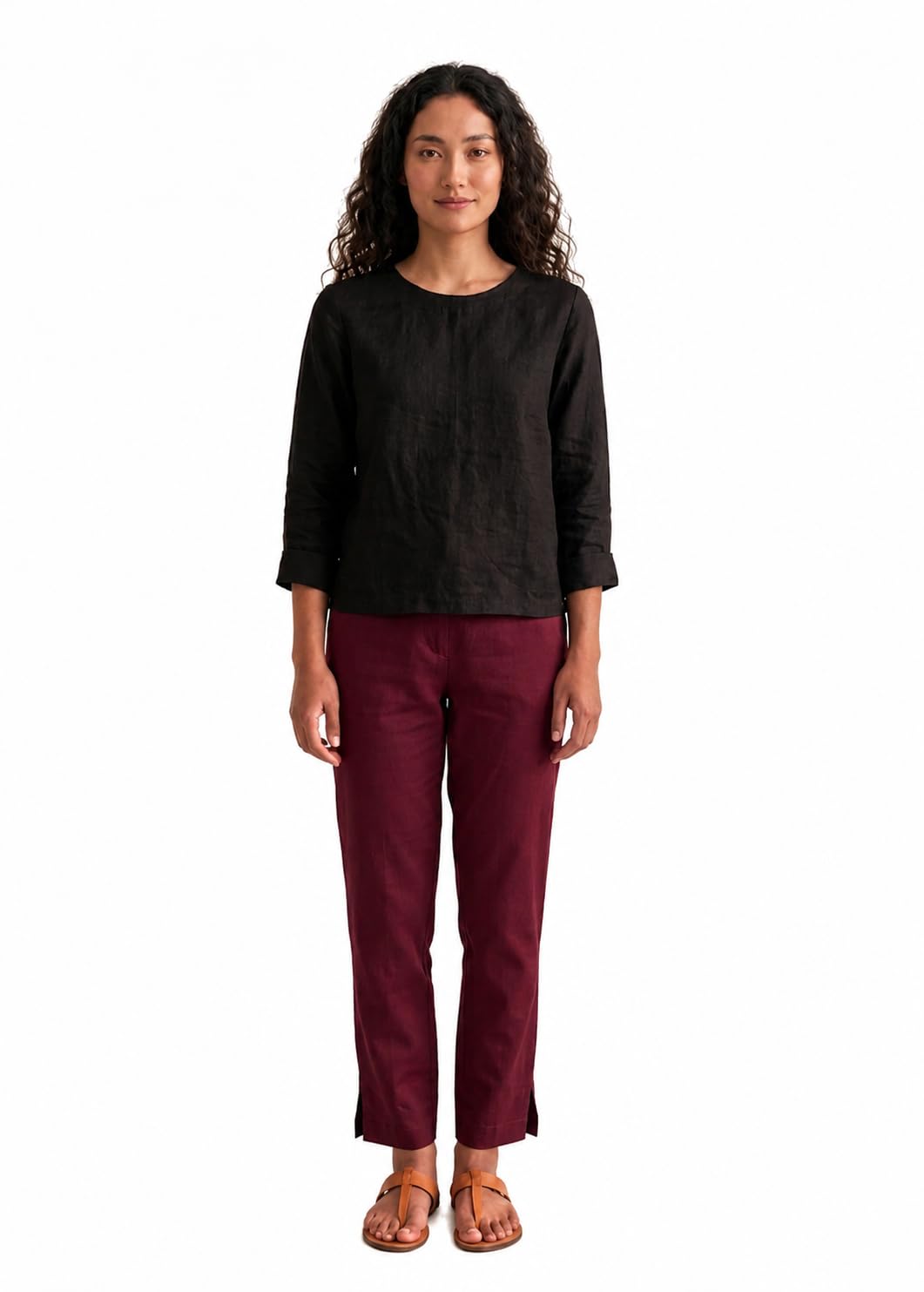 Women's Slim Fit Cotton Trousers | Casual Solid Ankle-Length Pants with Side Pockets | Comfortable Office Trousers for Women |Elite_Pant_Burgundy_15-picture-30