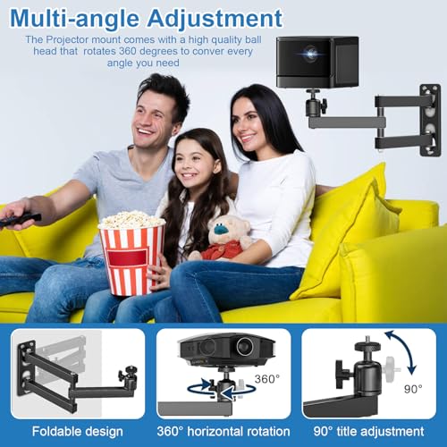 Chingcoo Beamer Halterung Wand, Projektor Wandhalterung 360° Drehbar Universal Beamerhalterung, Metal Wandhalterung Beamer mit 1/4 Zoll Schraubschnittstelle Projektor Ständer