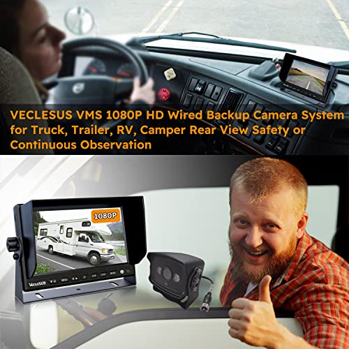 Veclesus VMS 1080P High Definition Wired 2 Videos 7 Inch Wide In-Plane Switching Monitor Night Vision Backup Camera For Trucks Buses Recreational Vehicles Vans, All Heavy Duty Vehicles thumb #1
