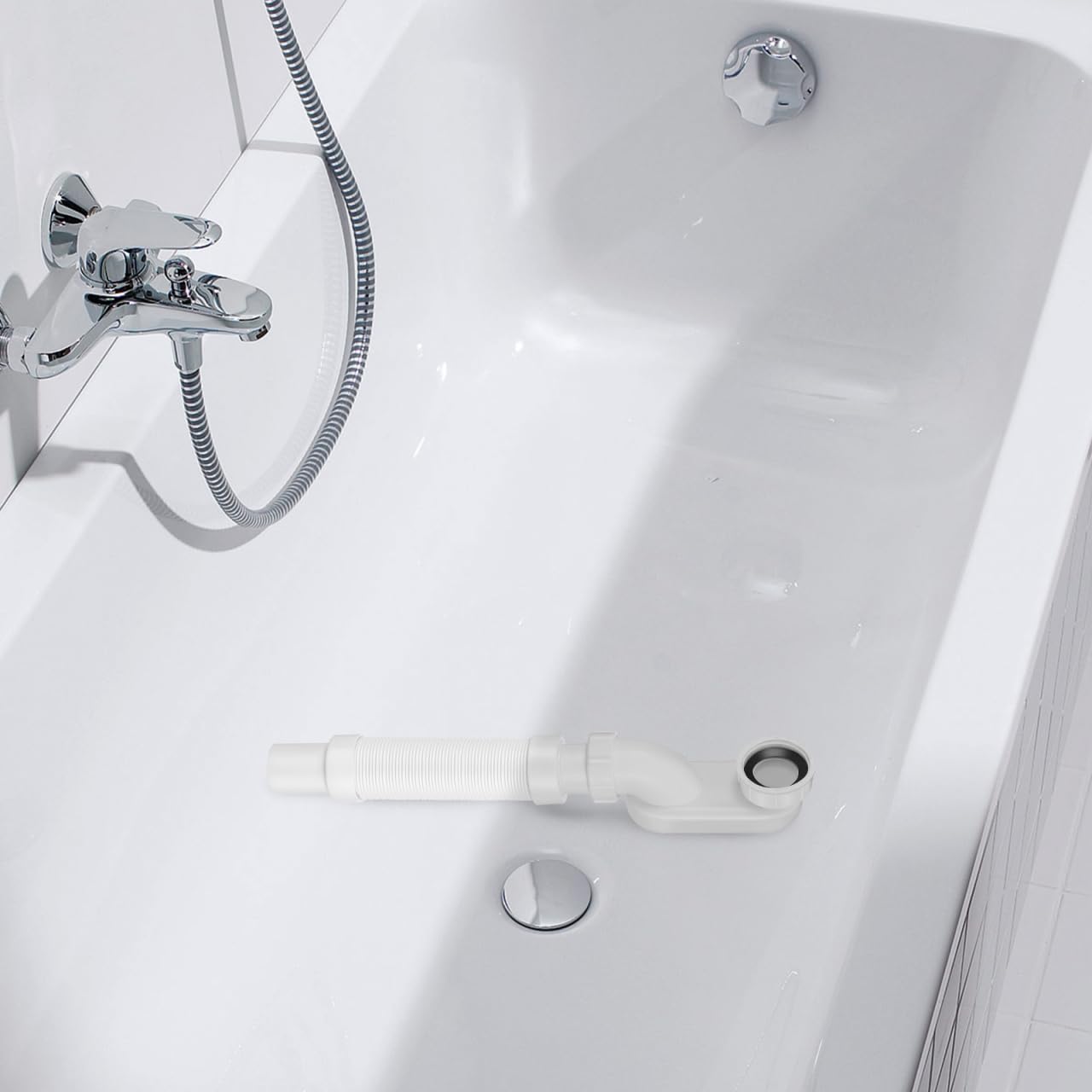 Uonlytech Kit Di Scarico Vasca Da Bagno E Flessibile E Autoportante Sifone Piatto A Basso Profilo Per Scarico Vasca Da Bagno