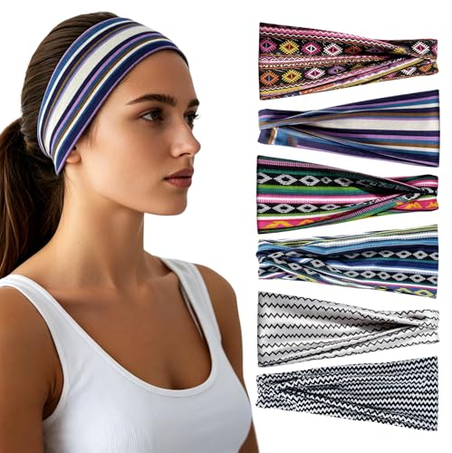 Image of Headbands for Women - 6 Pack Wide Elastic Hair Bands | Stretchy Sweatbands Hair Bands | Soft Sports Thin Head Bands | Non-Slip Accessories Bands for Fashion, Washing Face, Workouts, Yoga, Daily Use