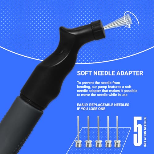Image of SPORTBIT Ball Pump for Sports Balls - Push & Pull Inflating System - Hand Pump for All Exercise Balls - Volleyball Pump, Basketball Inflator, Football & Soccer Ball Air Pump - Goes with 5 Needles Set