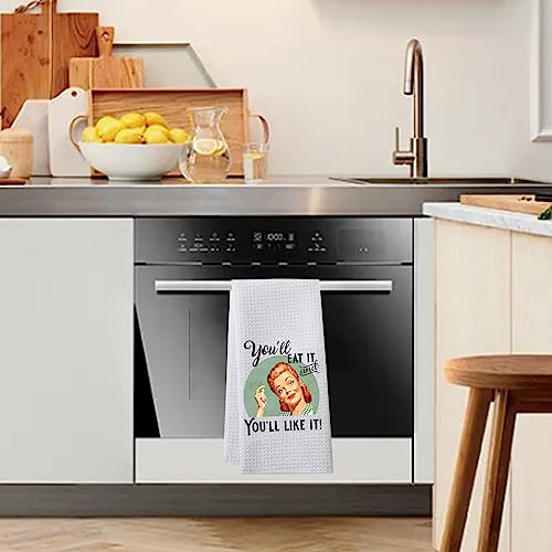 Levlo Retro Housewives Food Dish Towel Retro Housewife Gift You'll Eat It And You'll Like It Waffle Weave Dish Towel Kitchen Decor (You'll Eat It Towel) #TOP5