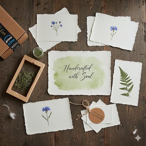 E-Tailor Handmade Cotton Paper Deckle Edge Loose Leaf Sheets 130 GSM Ivory White (4x6) Ivory (Pack of 100 Sheets) by E-Tailor - Used condition - Image 6