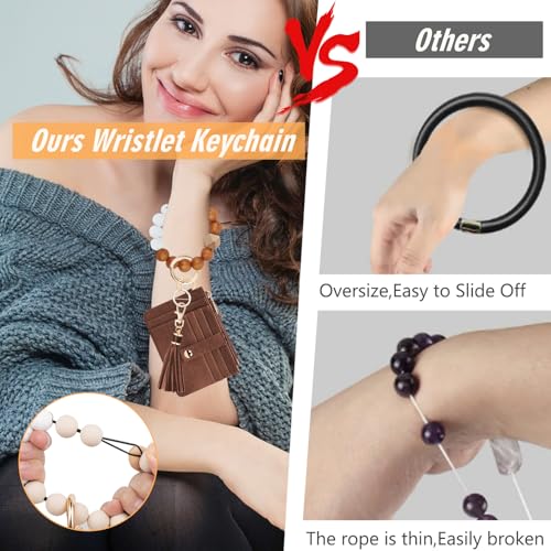 Image of KNGITRYI Wristlet Wallet for Women,RFID Keychain Wallet with Beaded Strap | 8 Card Slots,ID Window,Zipper Pocket,Leather Tassel,Compact Design